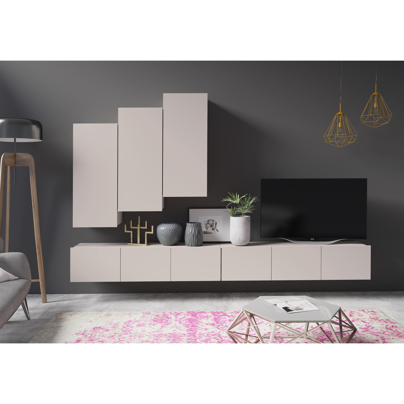 zestaw meblościanka wisząca Calabrini 21 rtv nowoczesna kaszmir