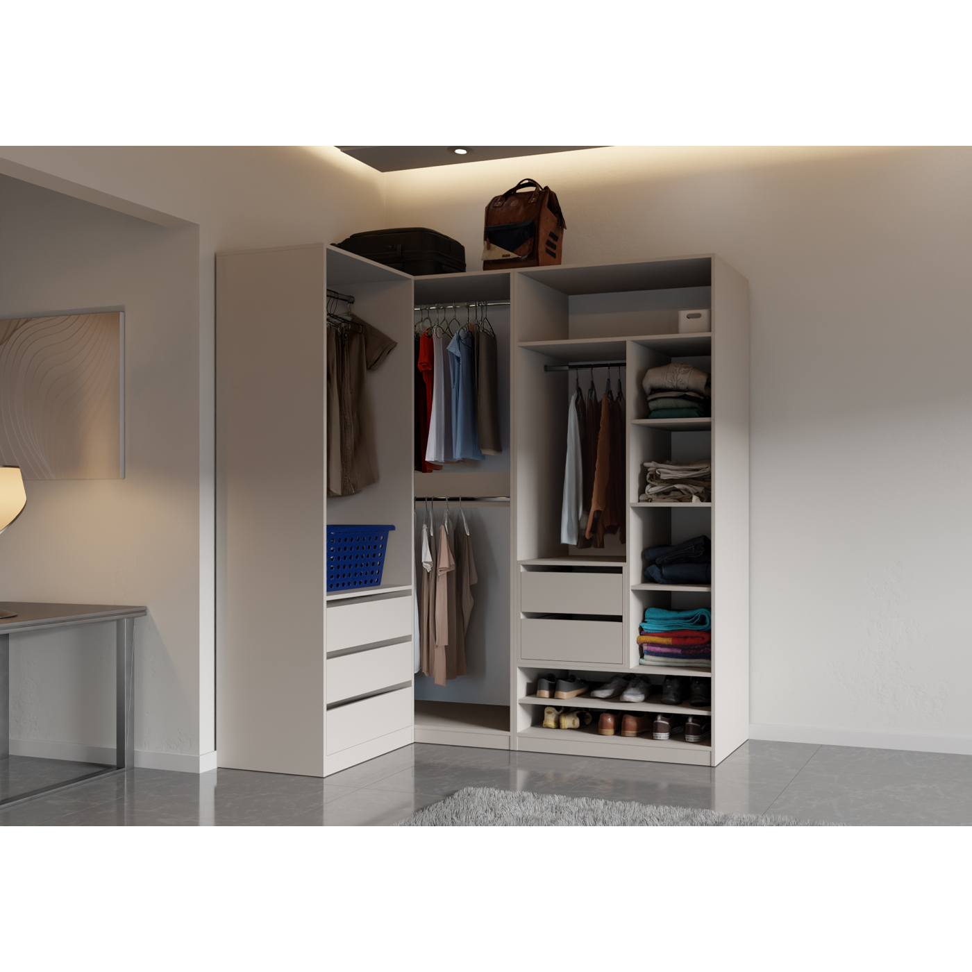 szafa 111 - 190 narożna bez drzwi Tres D duża rogowa garderoba zestaw