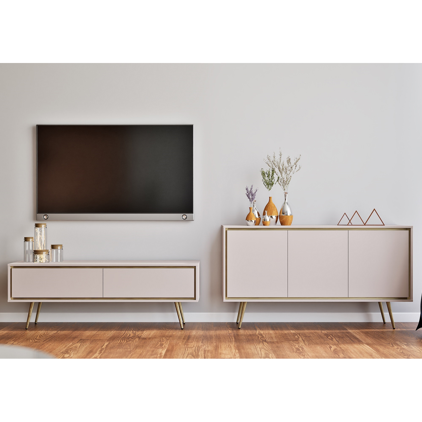 zestaw nowoczesny rtv Tori 1 komoda szafka kaszmir złoty do salonu