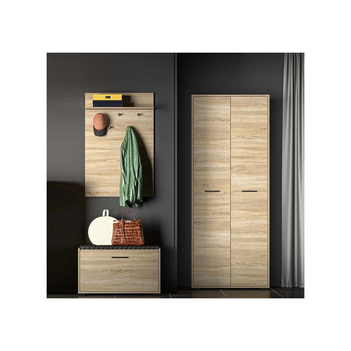 zestaw Caro 4 szafa wieszak szafka na buty siedzisko do korytarza