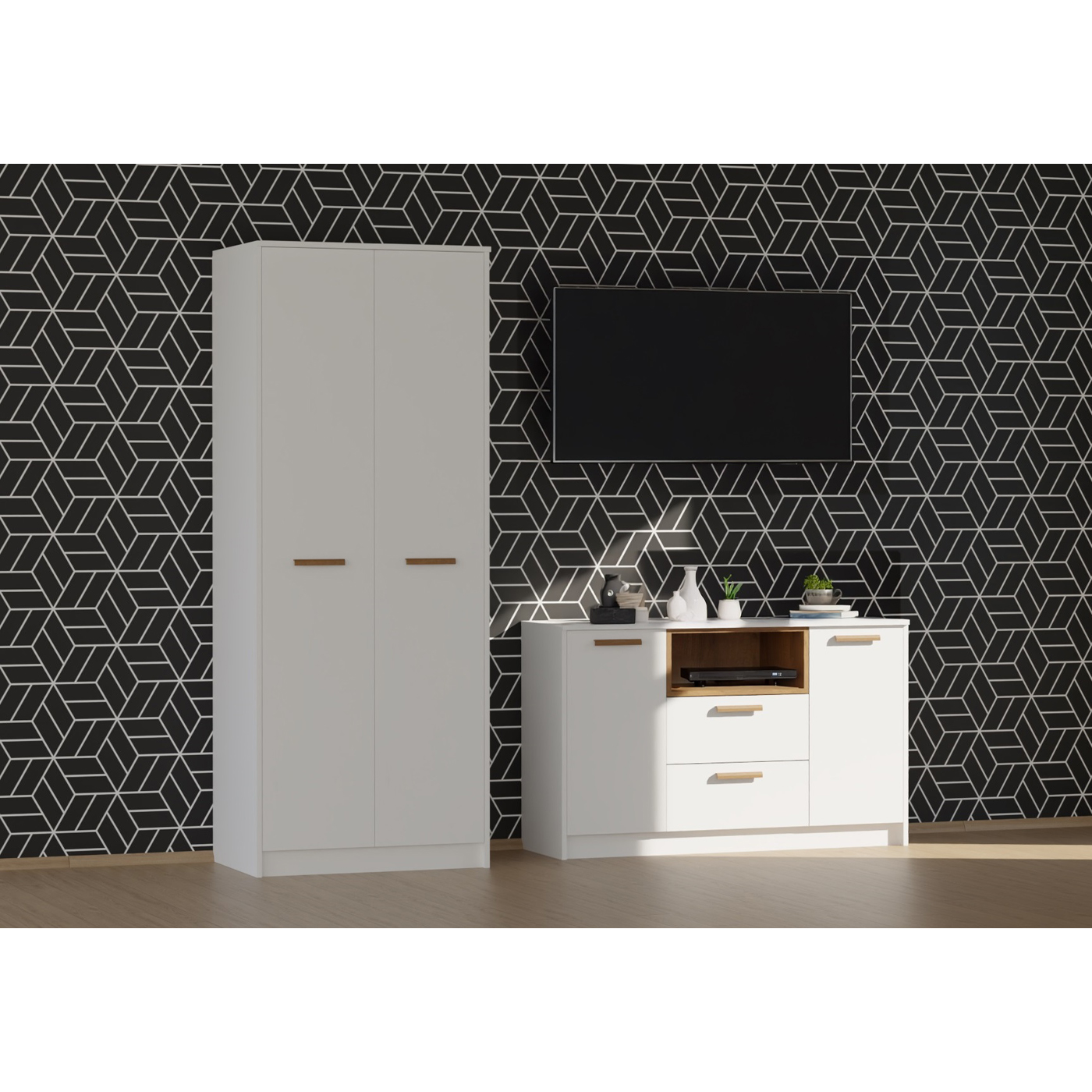 zestaw mebli Grant S biała szafa komoda komplet do pokoju sypialni