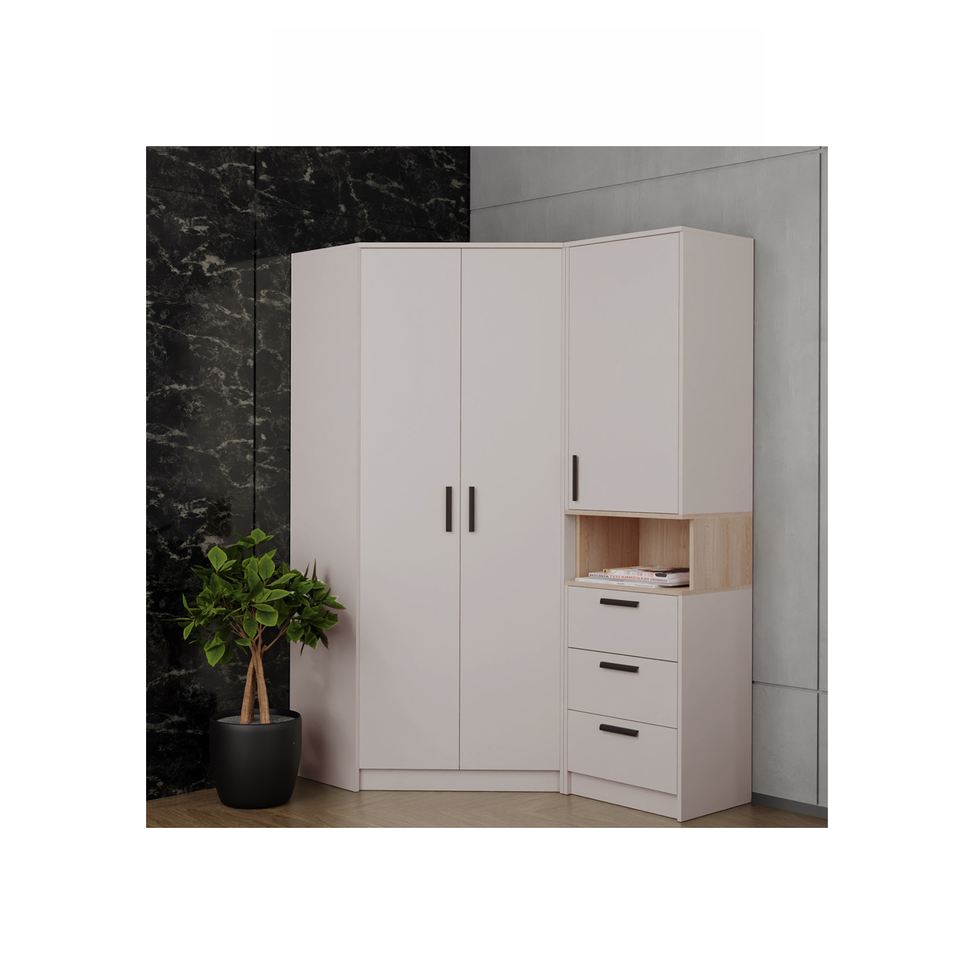 zestaw narożna szafa Grant 15 duża rogowa cashmere dąb do pokoju