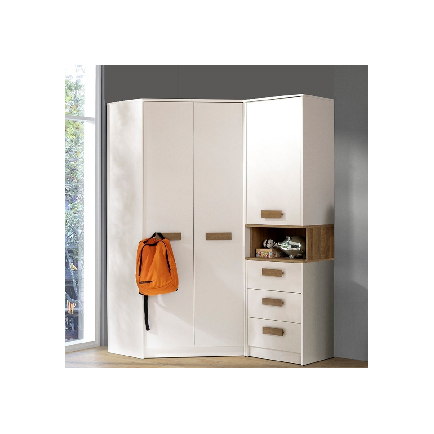 zestaw z szufladami półkami Grant 15 narożna szafa regał garderoba