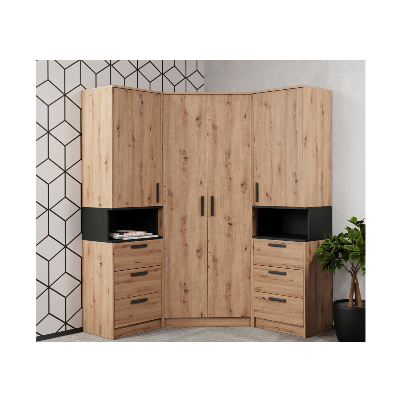 zestaw rogowa szafa Grant 17 narożna z regałem duża garderoba komplet