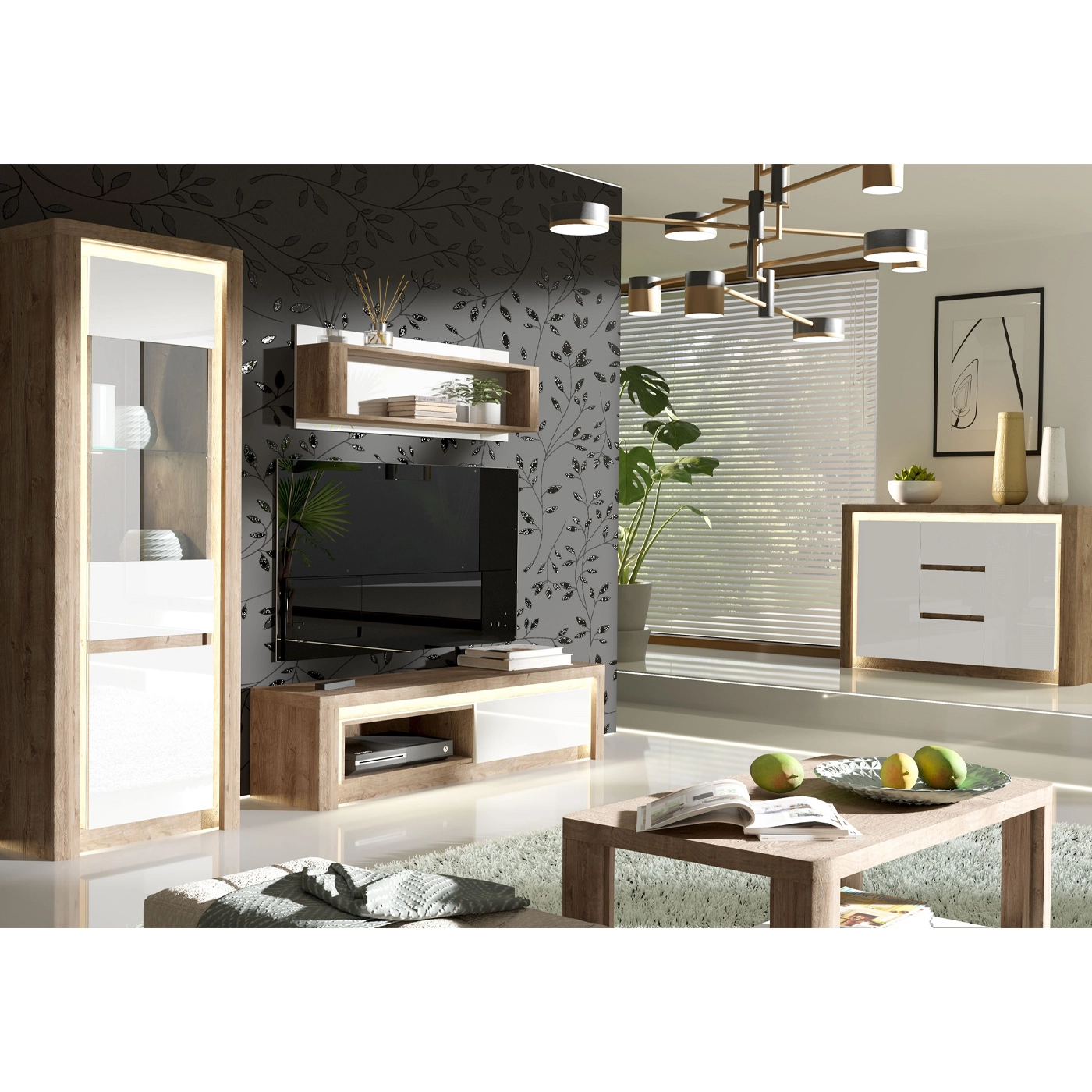 zestaw mebli pokojowych Livinio 1 witryna szafka rtv komoda ława