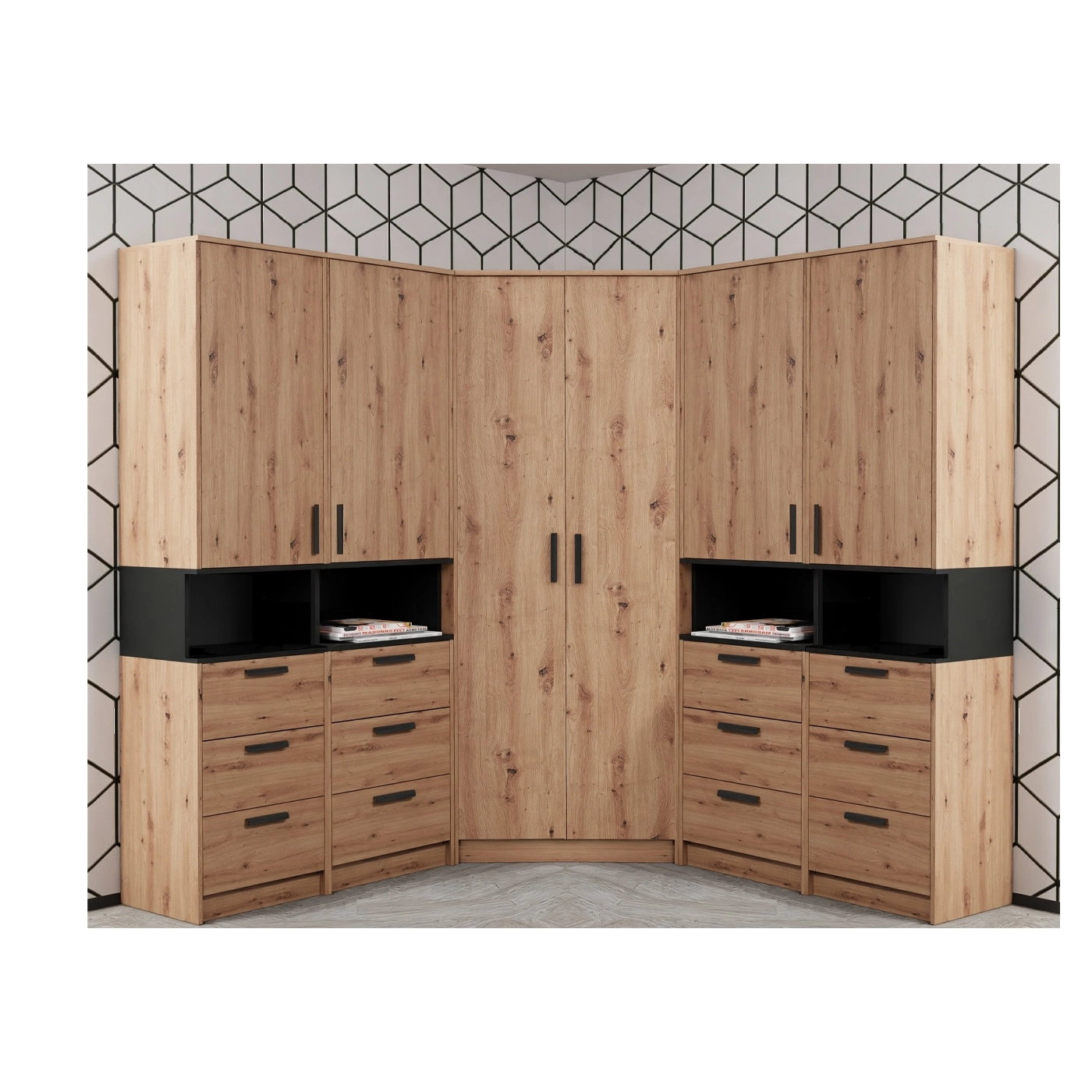 zestaw szafa duża narożna Grant 41 z szufladami półkami drązkami