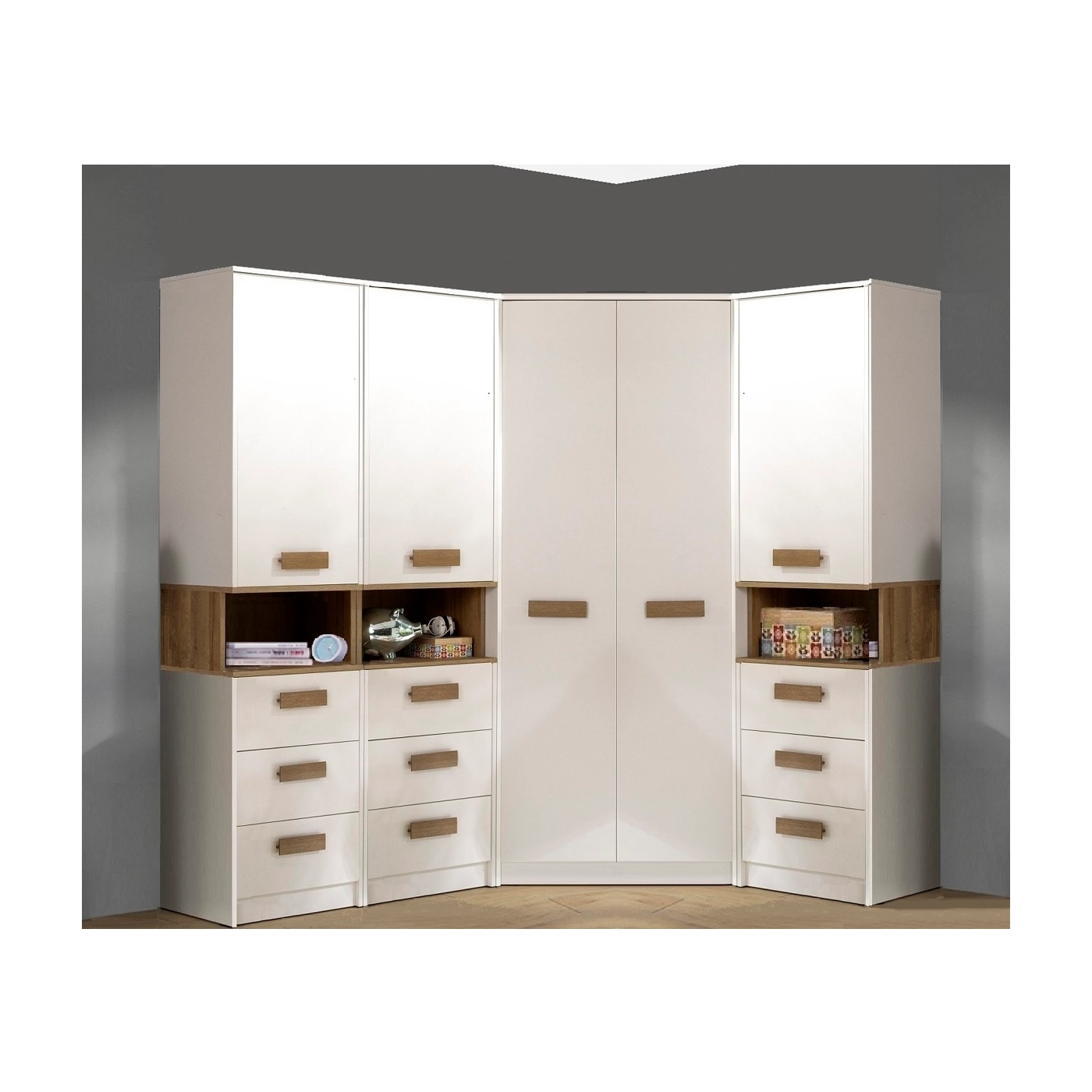 zestaw duża narożna garderoba Grant 42 szafa regał z szufladami półkami