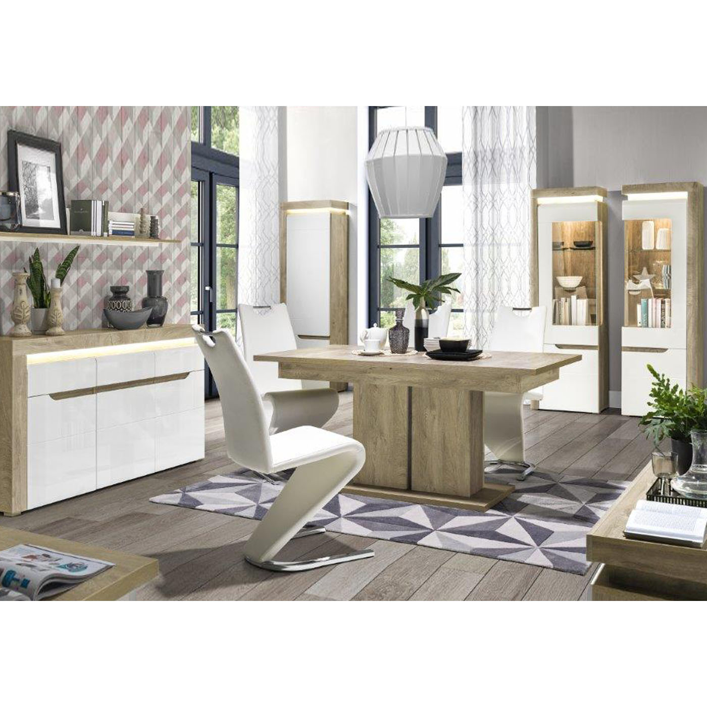 zestaw mebli duży Irma 5 stół witryna komoda regał do salonu pokoju