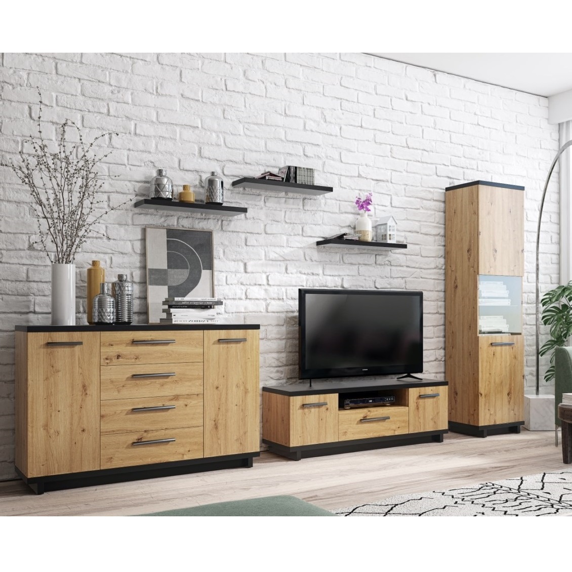 zestaw Ines 11 meblościanka loft komoda rtv szafka witryna komplet