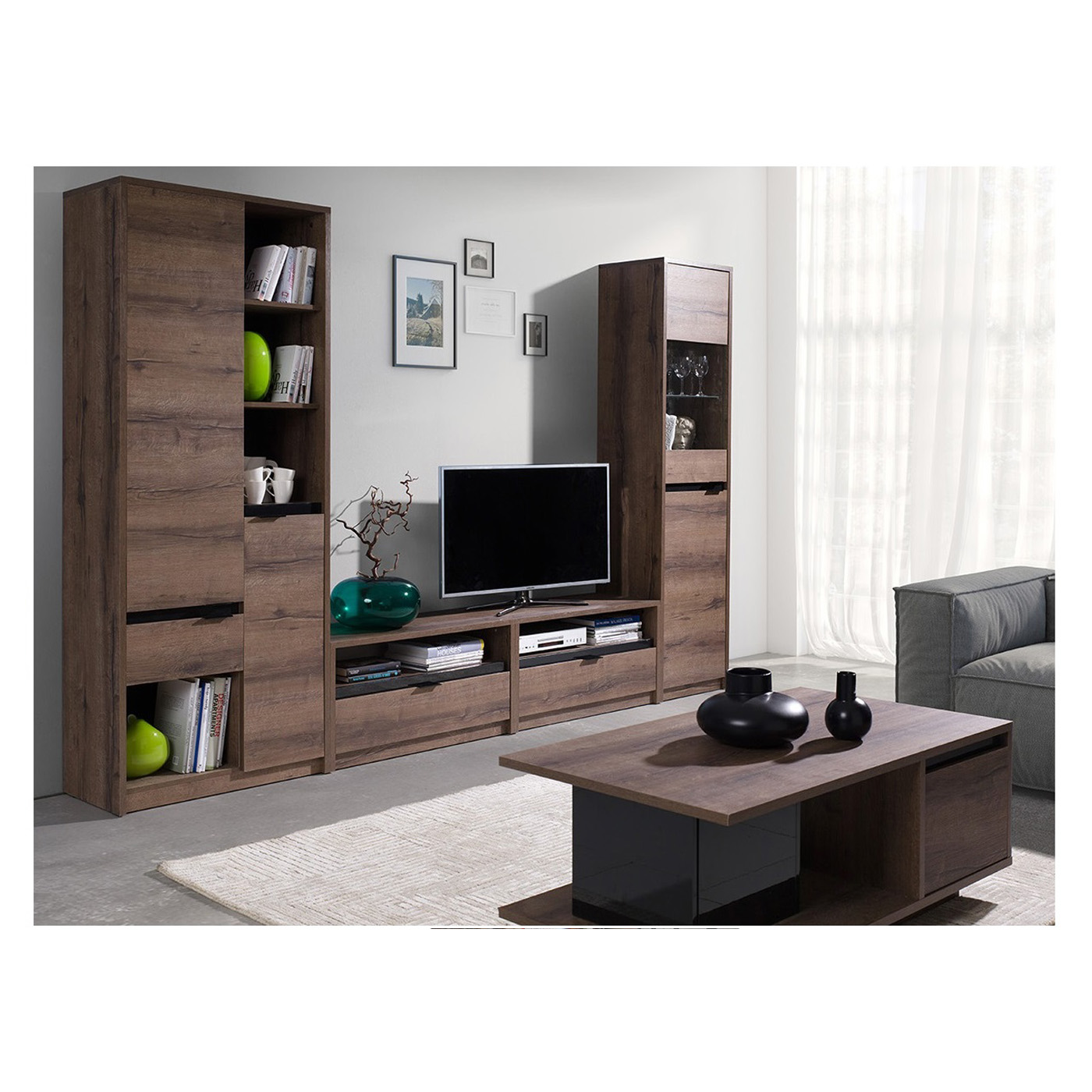 zestaw rtv komplet Denver 10 meblościanka z ławą do pokoju salonu