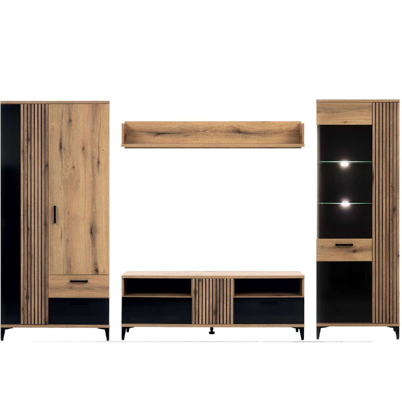 zestaw komplet Aris A szafka rtv witryna szafa na nóżkach do pokoju