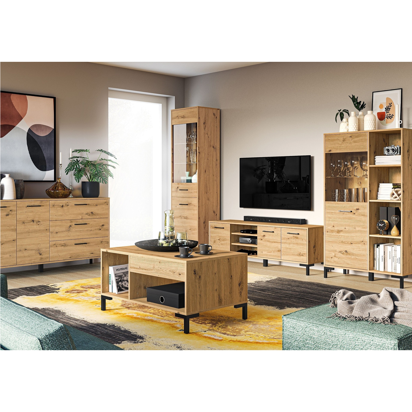 zestaw duży Nevio 10 komoda rtv ława witryna do salonu pokoju