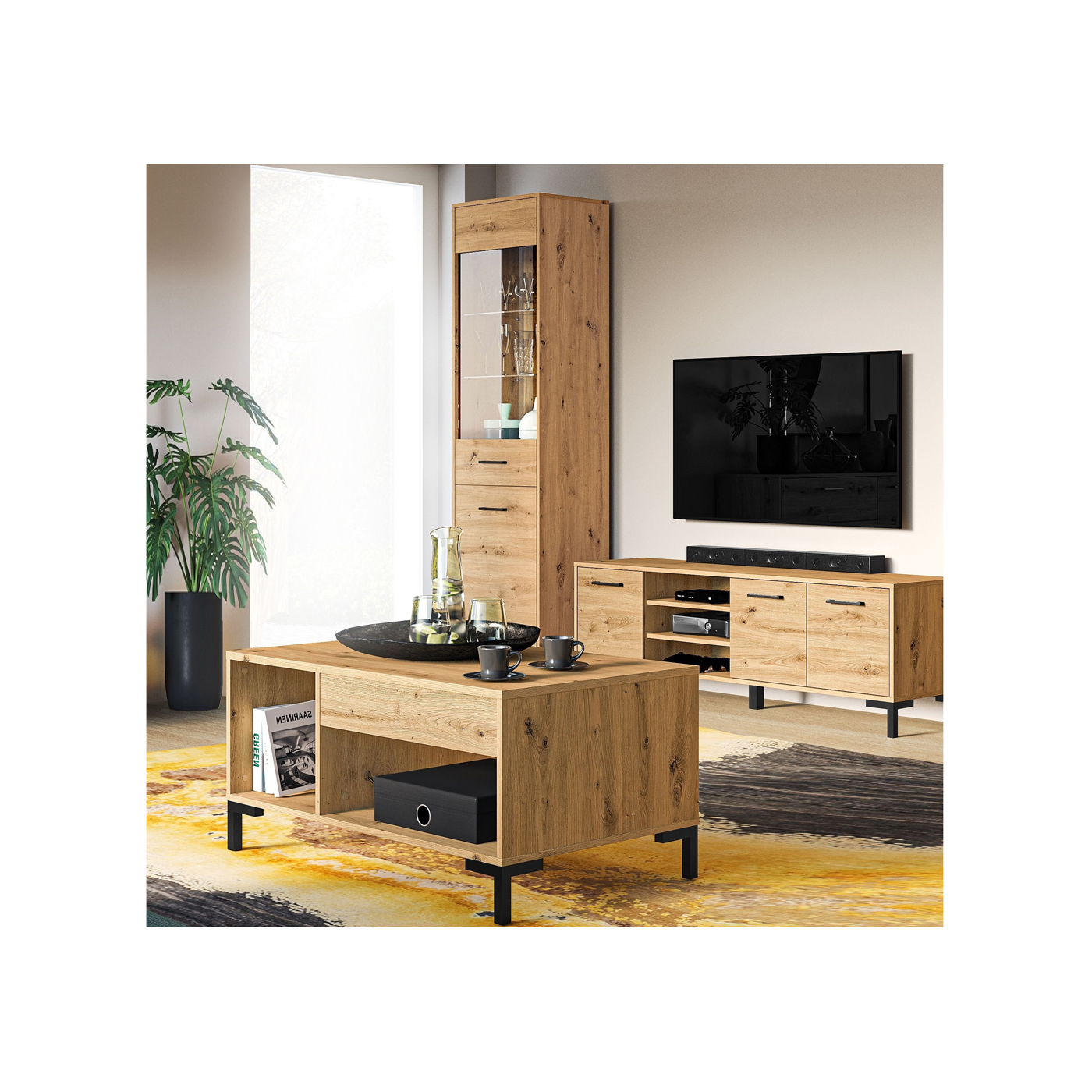 zestaw mebli na nózkach Nevio 13 mały loft komplet rtv witryna ława