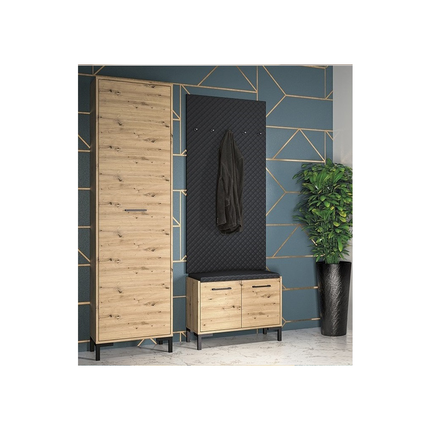 zestaw nowoczesny Nevio 4 garderoba szafa wieszak szafka siedzisko