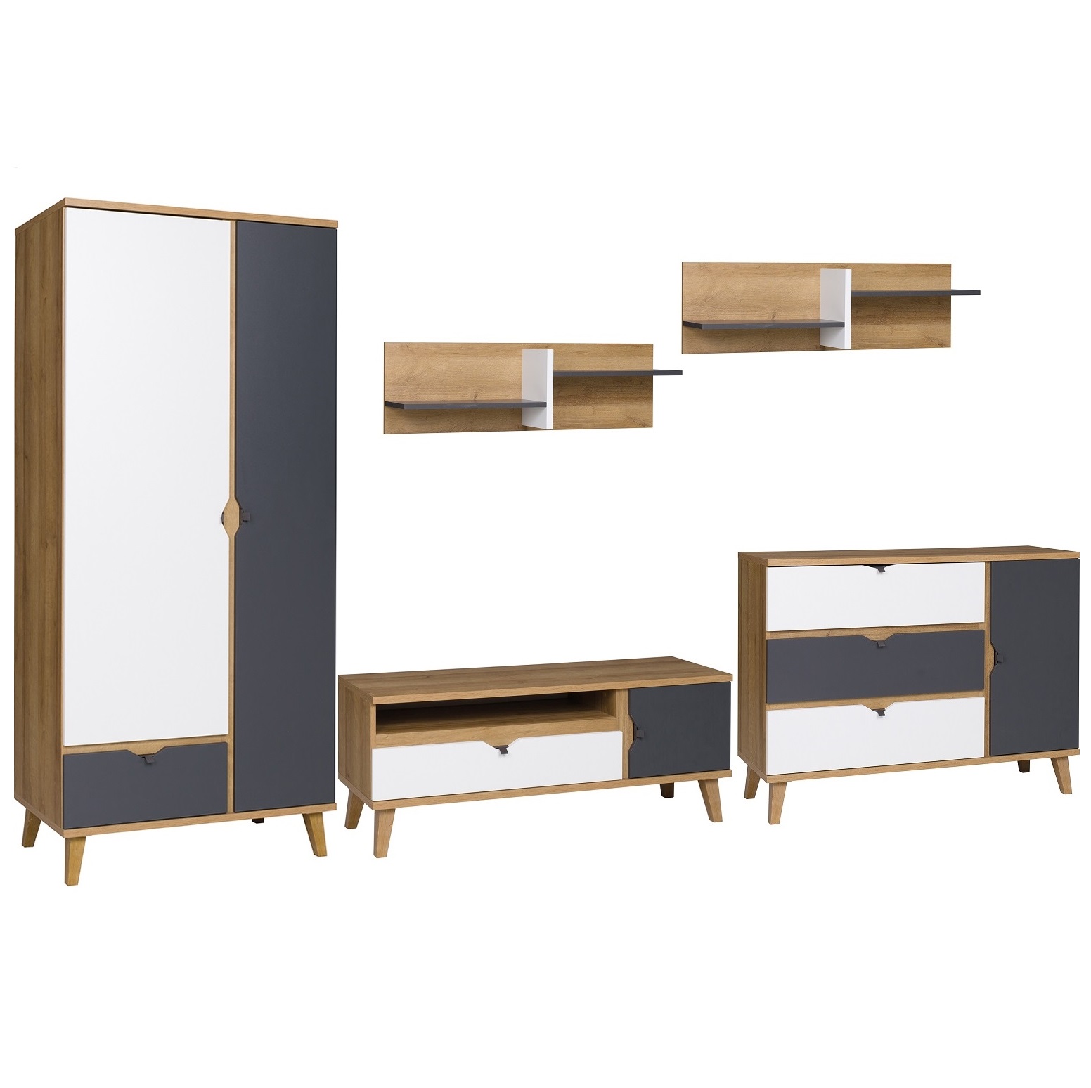 zestaw na nóżkach meblościanka Memone 13 komoda rtv szafa