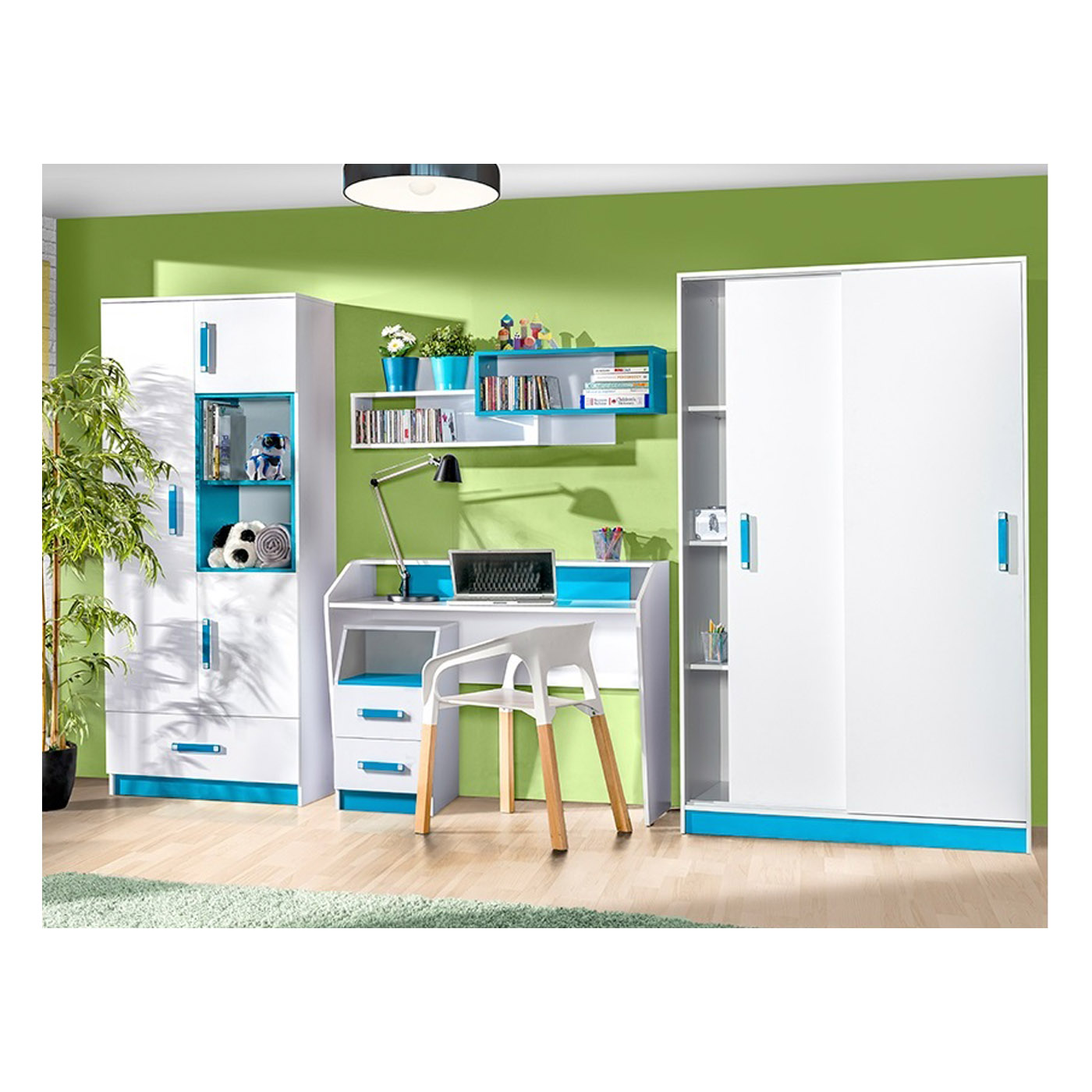 zestaw młodzieży ucznia dzieci Trafiko 7 biurko szafa przesuwna biała