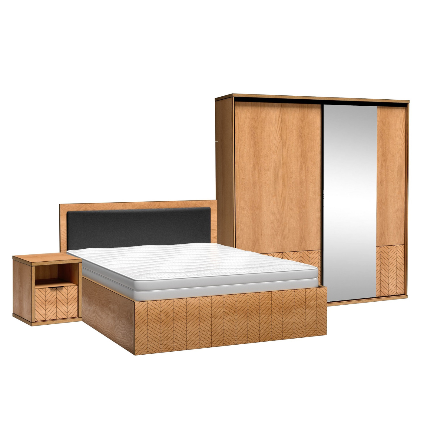 zestaw sypialnia Fonti F łóżko z pojemnikiem szafa z lustrem z lustrem