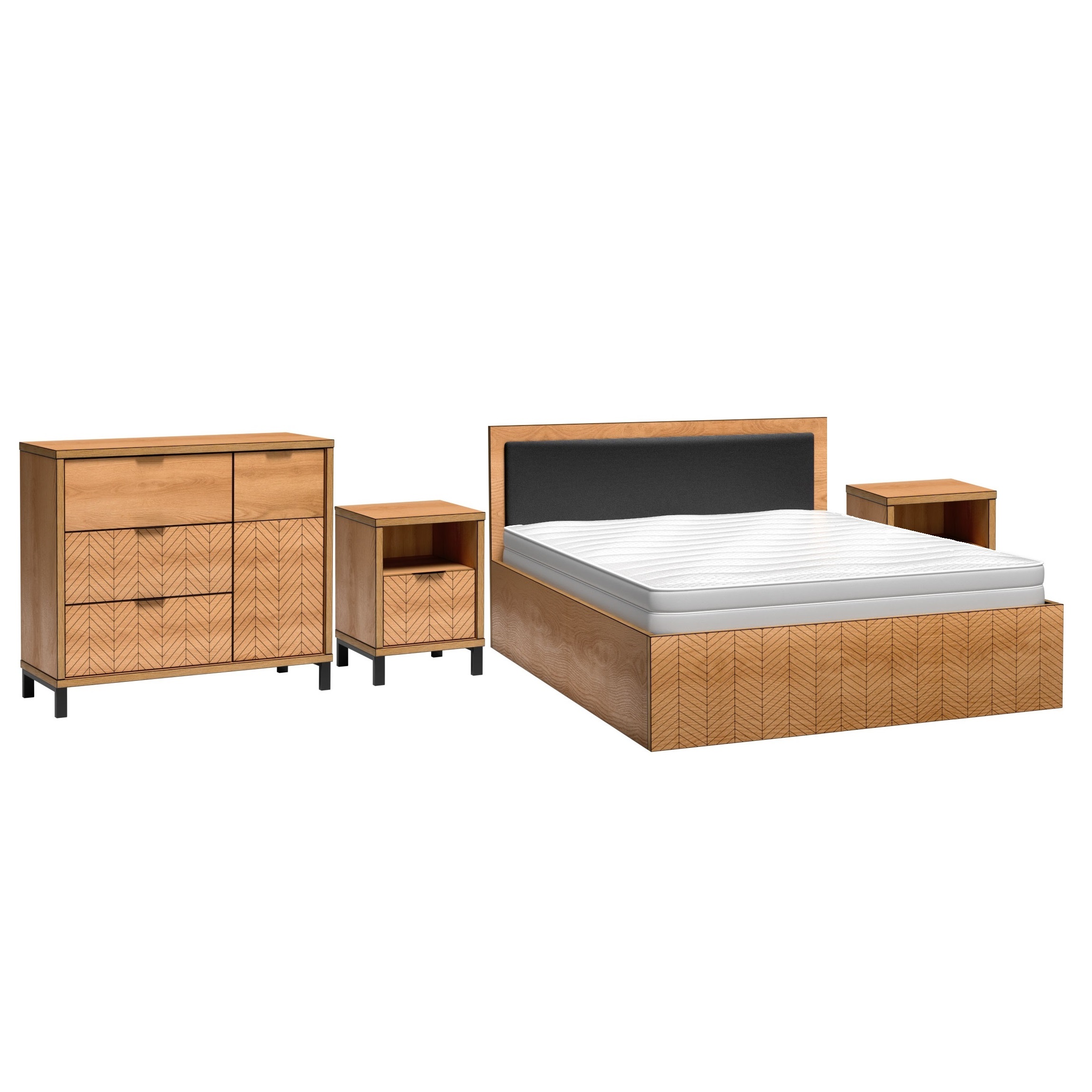 zestaw sypialnia nowoczesna Fonti KN łóżko komoda szafka komplet