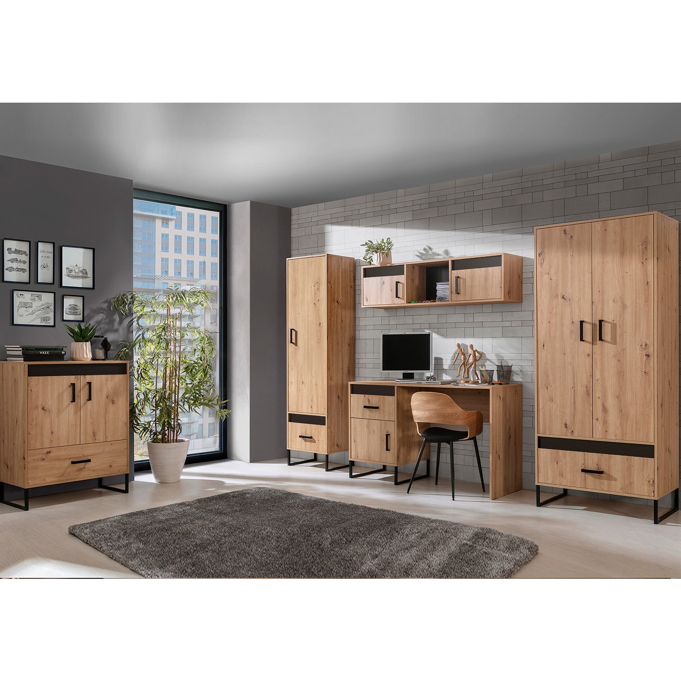 zestaw nowoczesny młodzieżowy Lamelix 3 biurko komoda szafa regał