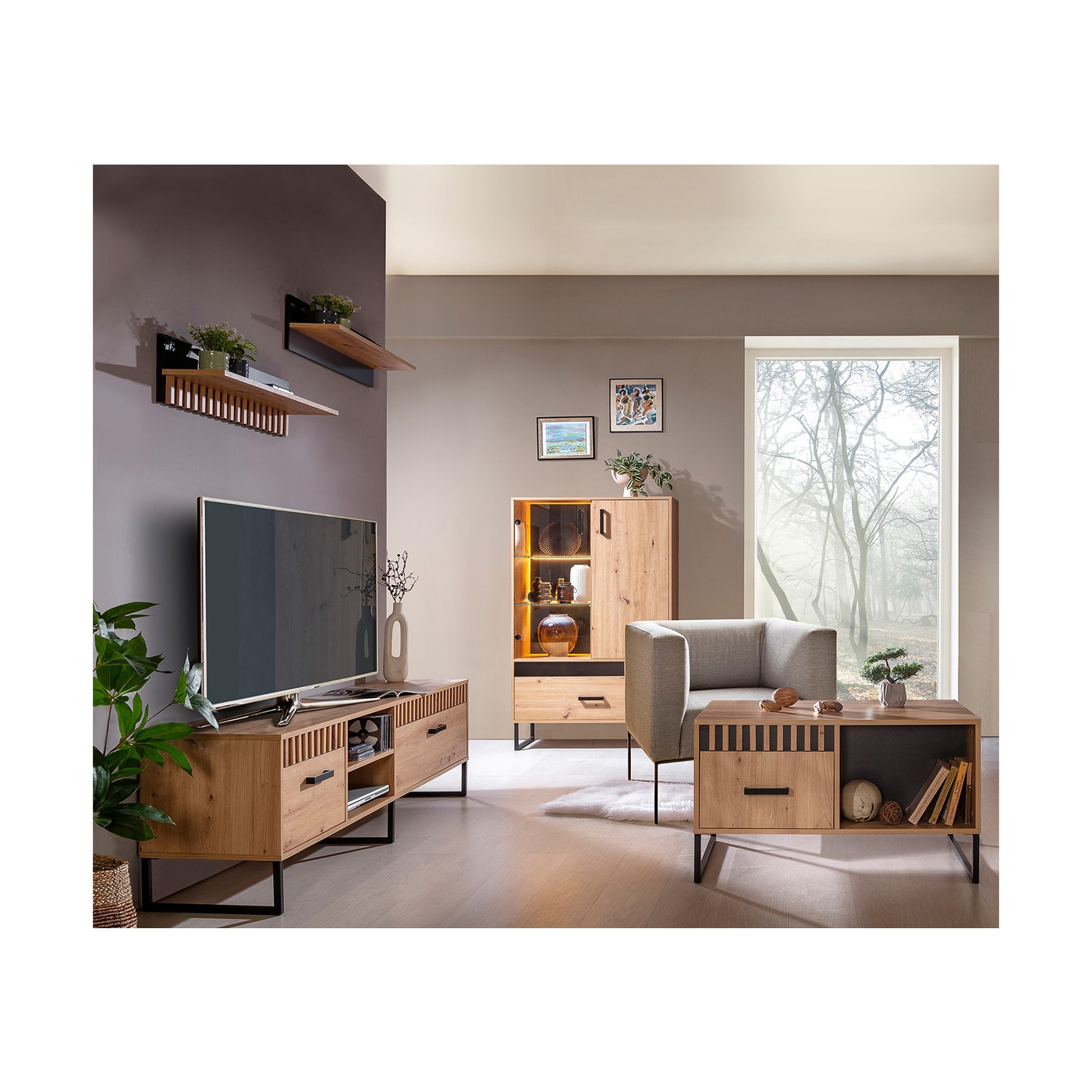 zestaw mebli Lamelix D witryna rtv ława komplet loft do pokoju salonu