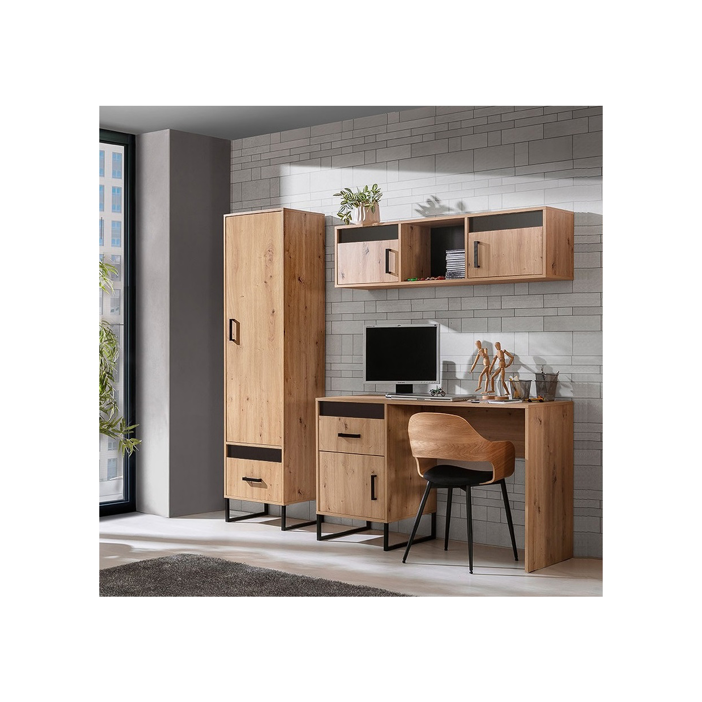 zestaw z lamelami Lamelix K młodzieżowa mała meblościanka z biurkiem
